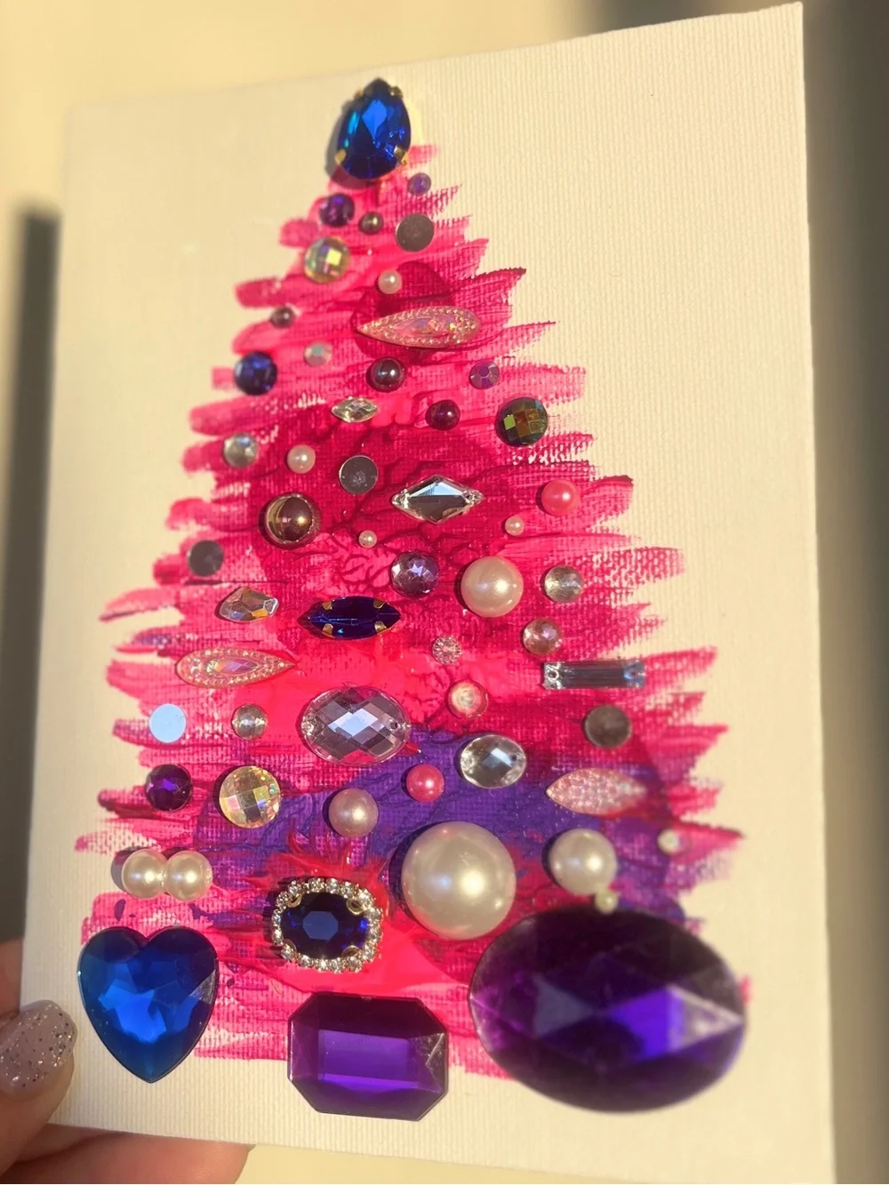 Handmade Textured Pink Christmas Tree Art – 5x7" (12.7x17.8 cm) Canvas Board - Picture 5 of 7